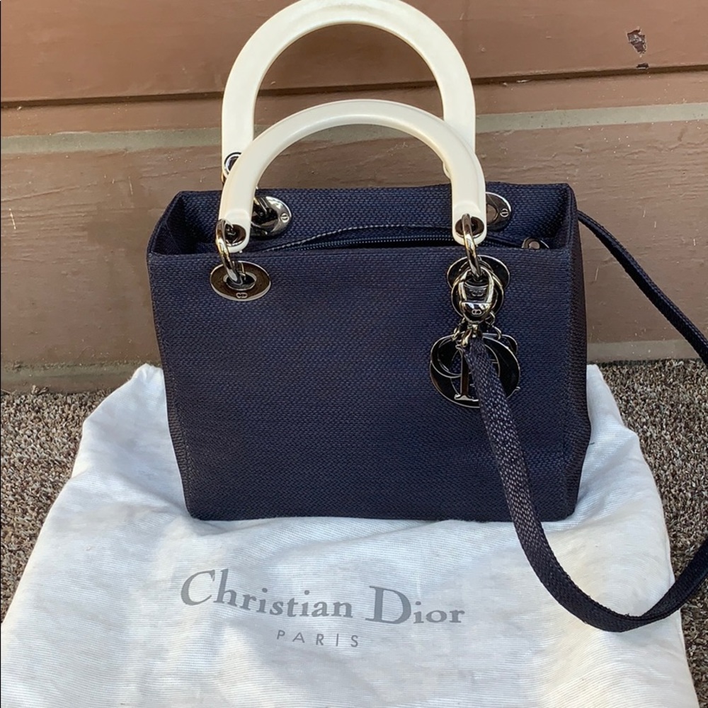 Christian Dior classic navy straw bag rare